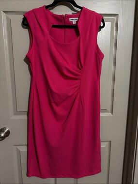 Shelby & Palmer Fuchsia Sleeveless Midi Dress with Side Draping